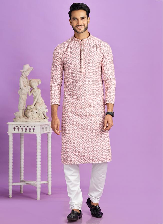 Semi Cotton Pink Traditional Wear Digital Printed Kurta Pajama